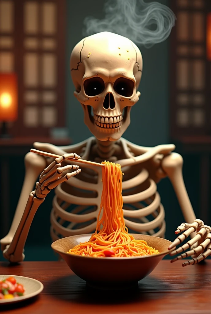 Skeleton eating spaghetti cartoon
