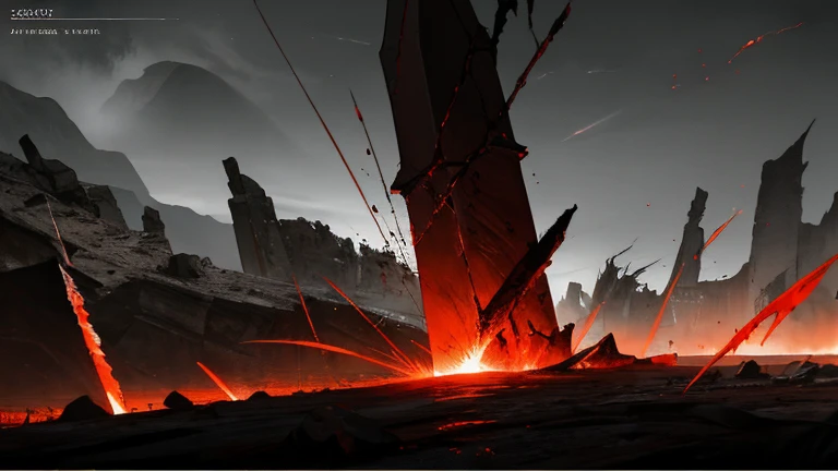 Resolution full, very accurate, best quality, masterpiece, blood, cinematic lighting, full HD, very sharpener, best art, very accurate, rock field, blood falling