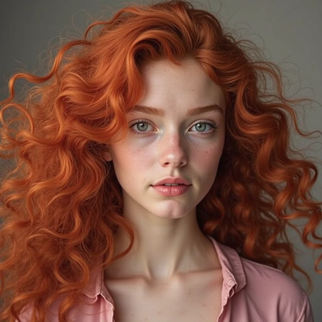 a close up of a woman with red hair and a white shirt, curly red hair, curly copper colored hair, red curly hair, red curled hair, wild ginger hair, long curl red hair, with curly red hair, red haired goddess, flowing ginger hair, red haired girl, red hair and attractive features, red head, ginger wavy hair, long flowing red hair
