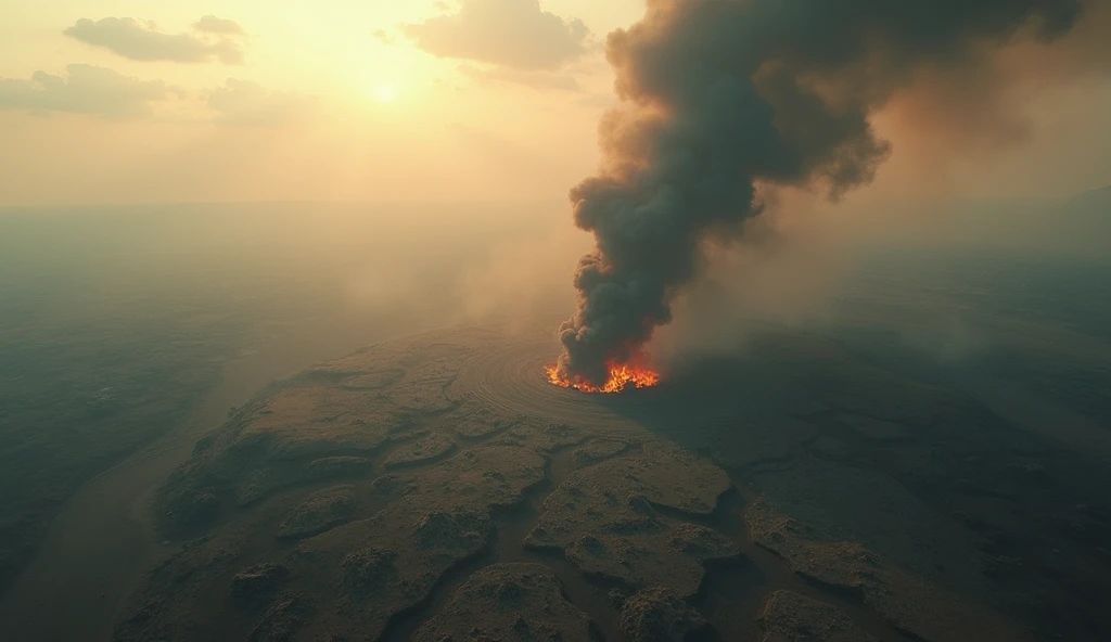 Satellite image taken from directly above the smoke of a small explosion on the battlefield