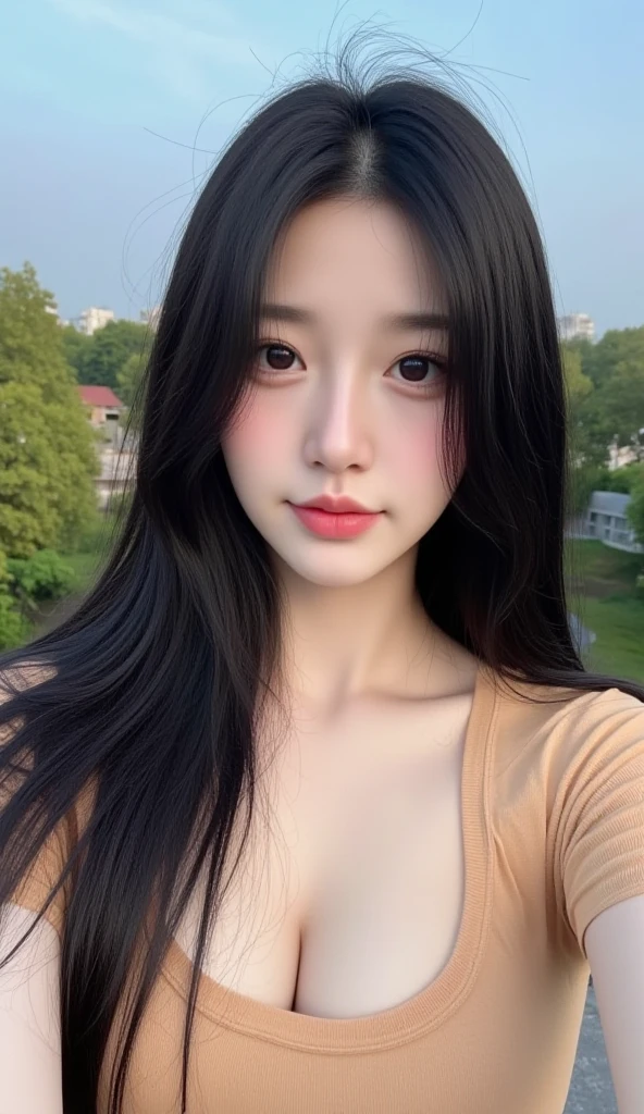 Araffe Asian woman with long black hair posing for a photo, linda jovem coreana, linda mulher sul-coreana, linda jovem coreana, coreana, Ulzzang, jaeyeon nam, Heonhwa Choe, asian girl com cabelo comprido, Jinyoung Shin, com cabelo comprido, com cabelo comprido and piercing eyes, sakimichan, young lovely korean face