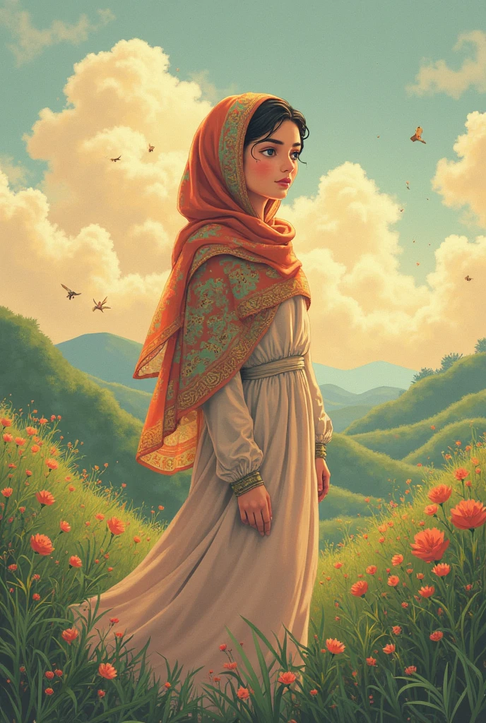 illustration girl in hijab in nature
