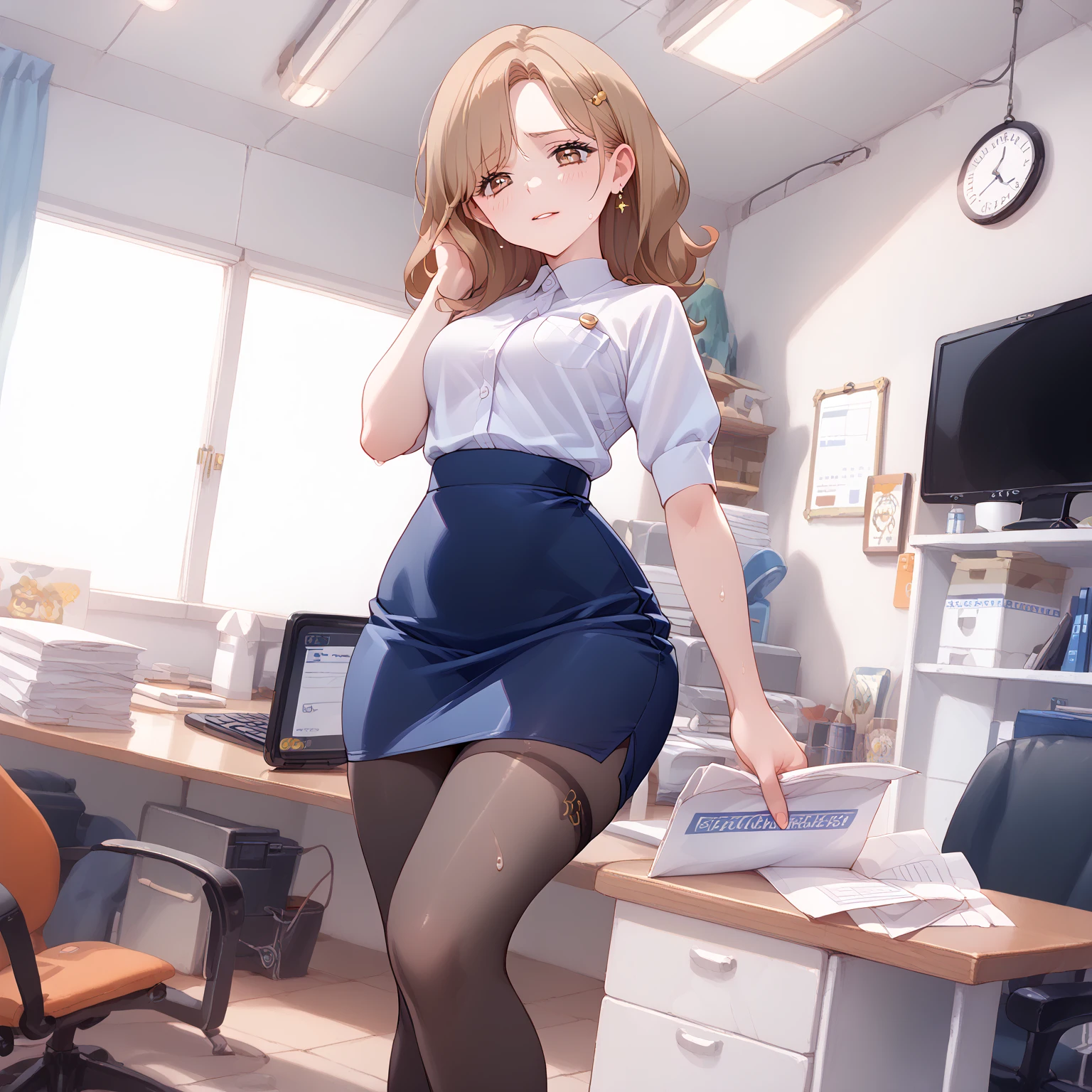 A high school girl wearing a disposable diaper and white stockings