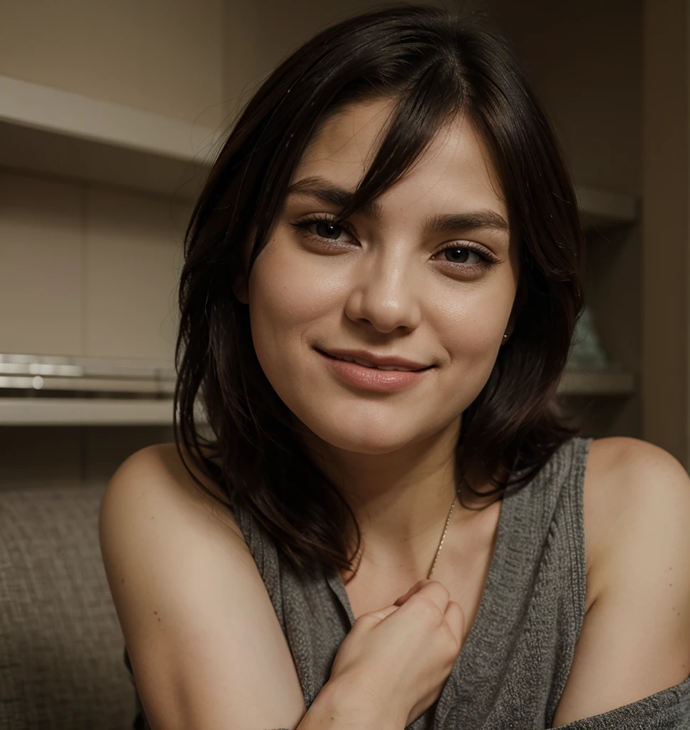 1girl, solo, big eyes, evil smile,