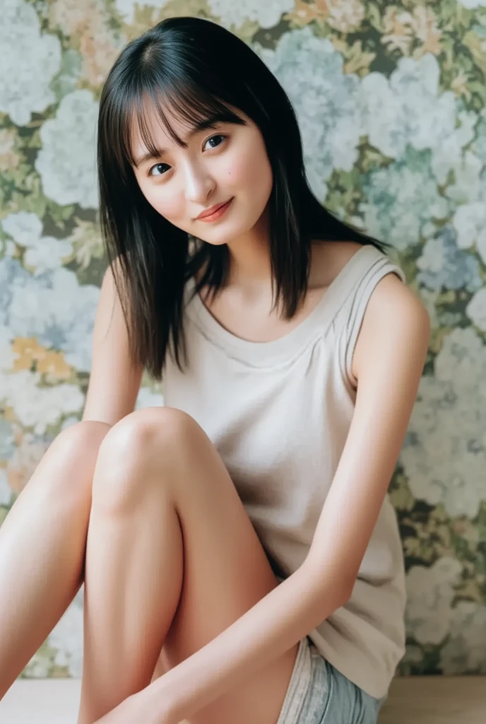 Big eyes、Drooping eyes、smile、Mouth slightly open、Smiling with teeth showing、Completely naked、topless、beautiful breasts、normal breasts、bottomless、All naked、naked、No underwear、not wearing anything、short bob、loose curly hair、alone,  idol face,cute、18-year-old、Japanese、 delicate girl, Frank, Sophisticated, thin arms,  innocent eyes, cheek,   shiny pink lips、Keep your lips open、depth of field movie light、blurred background、目 focuokeh dof、professional lighting、soft light、(NSFW:1.1)、bodice subian、beautiful feet、asuka saito、body photo、standing、standing、standing、hold back defecation、leaking、thin、