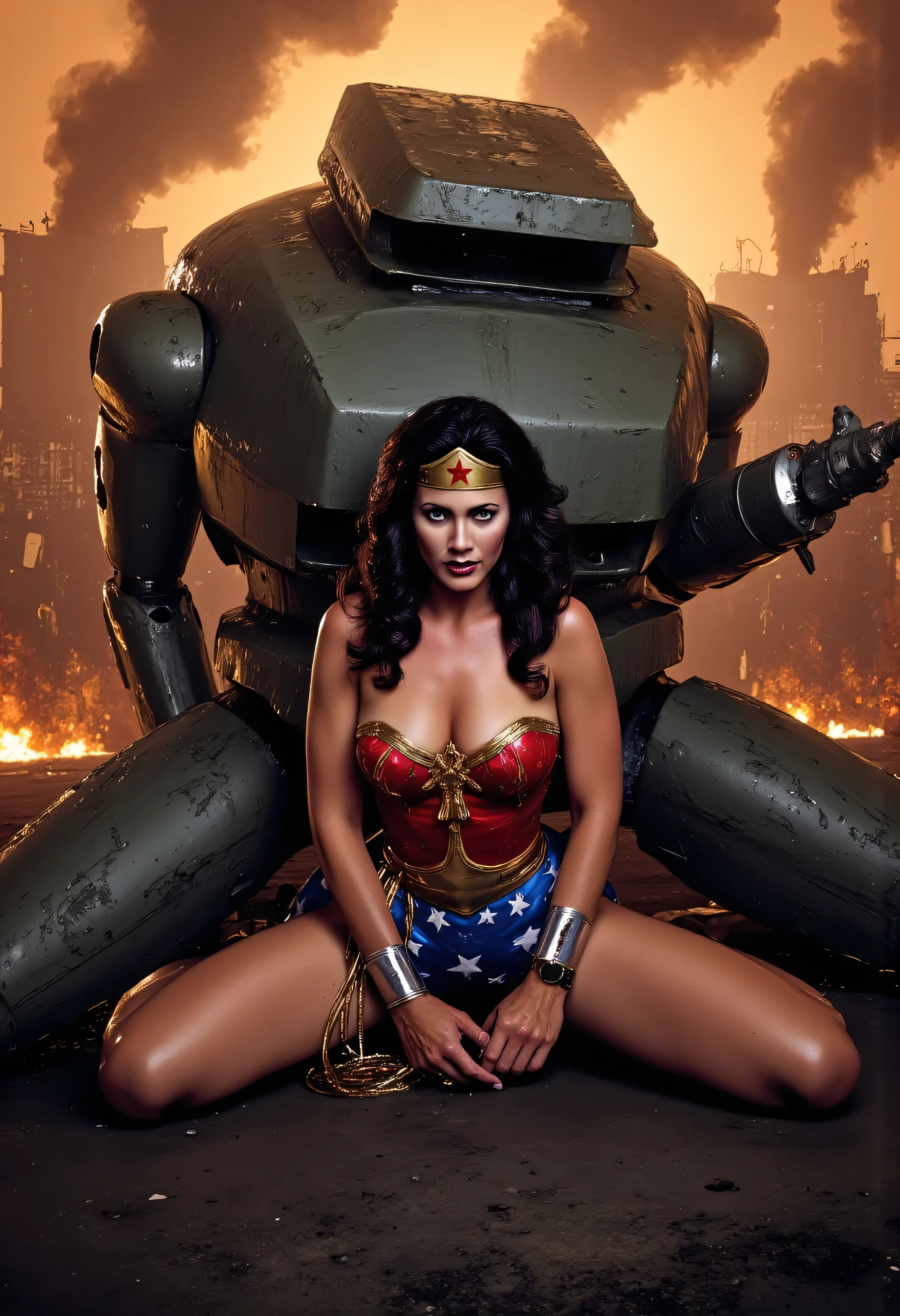 (((Wonder Woman, in space))) ,((SUPERHEROINE Wonder Woman IS A FILTHY OLD WHORE)), ((emotional expression,expression of pain and despair, screaming in pain, Expression of suffering, eyes wide)),(Wonder Woman is standing, on tiptoe), (She's crying a loa tem cabelo preto, she has long hair)), ((She wears a thick metal necklace around her neck....)), (She is wearing immoral clothes, she is wearing indecent clothes), (Masterpiece artwork, best qualityer) 1.5, 1 girl, standing alone, (sexly, beautfull woman, face perfect, perfects eyes), fully body. ((She is wearing a starred lace thong)), tears running down your face)), ((Wonder Woman in Strapped Captivity ,arms are tied behind her head, Right away, using some fixation method, like a rope or chain that runs from the wrists to an attachment point above, her arms are raised behind her until the person is forced to bend forward)), (((emotional expression,expression of pain and despair, screaming in pain, Expression of suffering, eyes wide, Expression of fear, body writhing in pain)))