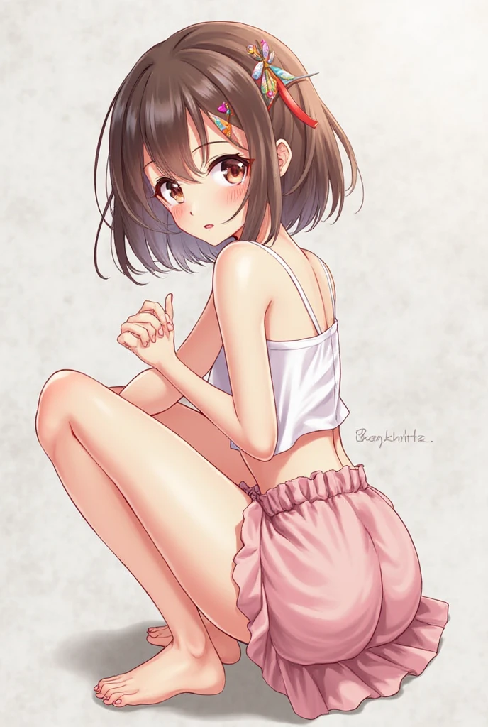 top-quality、Super Detail、front of view、、((wearing cheerleading uniform)),(detailed panties showing)、You can see up to the feet、skinny thigh、perfect hand、perfect foot、Perfect body、Sexy Shots, Photorealsitic, 8K、The lateral chest is visible、、Ordinary chest、Beautiful body lines、being thin、short hair、Skin revealing,,((pleated miniskirt)),,(()),in classroom,,,(((showing race panties))),,wavy short and Brown hair,makeup,((pink uniform)),lying down on the desk,detailed panties,cute panties,(spreading legs open wide with knees bent,creating the shape of the letter M)