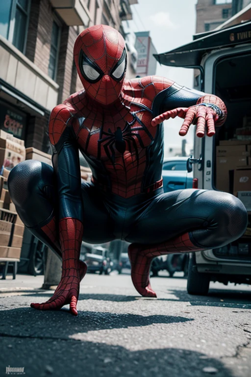(masterpiece, Highest quality), Intricate details, 8K, Art Station, wallpaper, Official Art, Splash Art, Glare, 1 Girl, Long Hair, Bowl Cut Hair, Red eyes, Black Hair, , ((Spiderman Suit, Spider webprinting, Spider web)), , Skyscraper, city, building, car, street,((Delicate painting)),(Detailed RAW photos of girls), (Pieces fly:1.25), (Highest quality:1.6), (Ultra-high resolution:1.5), (Photorealistic:1.75), 8K resolution, Canon EOS R5, 50mm, Confused, Very detailed,Cinema Lighting,((Wedge Shape))、(((Super big breasts)))、Leg spread、(I can see your abs)、(Nipples)、((Separate suits))、Spider knee-high socks、Sexy pose、spiderman bikini、(Spread your legs、Leg spread)、(((Ripped and tattered suit:1.1)))、Underbust、Spread your legs、Sexy pose
