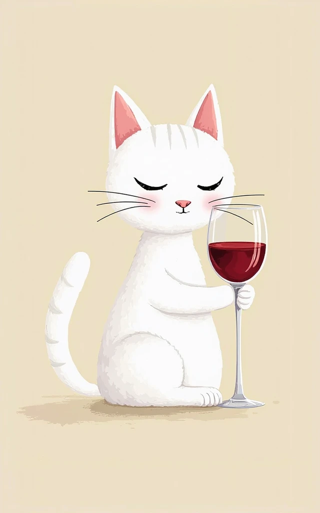 A white cat holding a glass of wine as a tattoo
