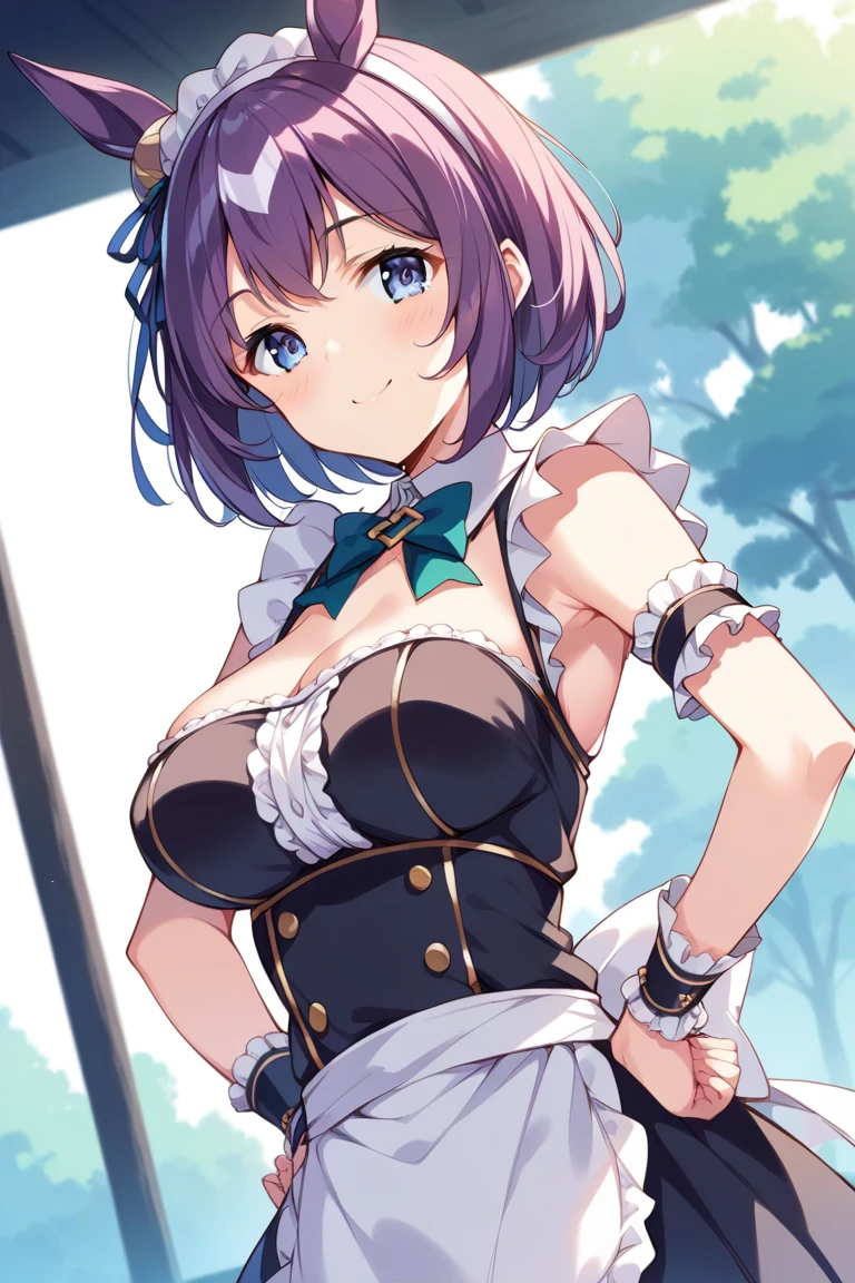 highest quality, masterpiece, (lean forward:1.4), 1 girl, armpit, cleavage, expand your chest, enchanting smile, (blush:1.1)