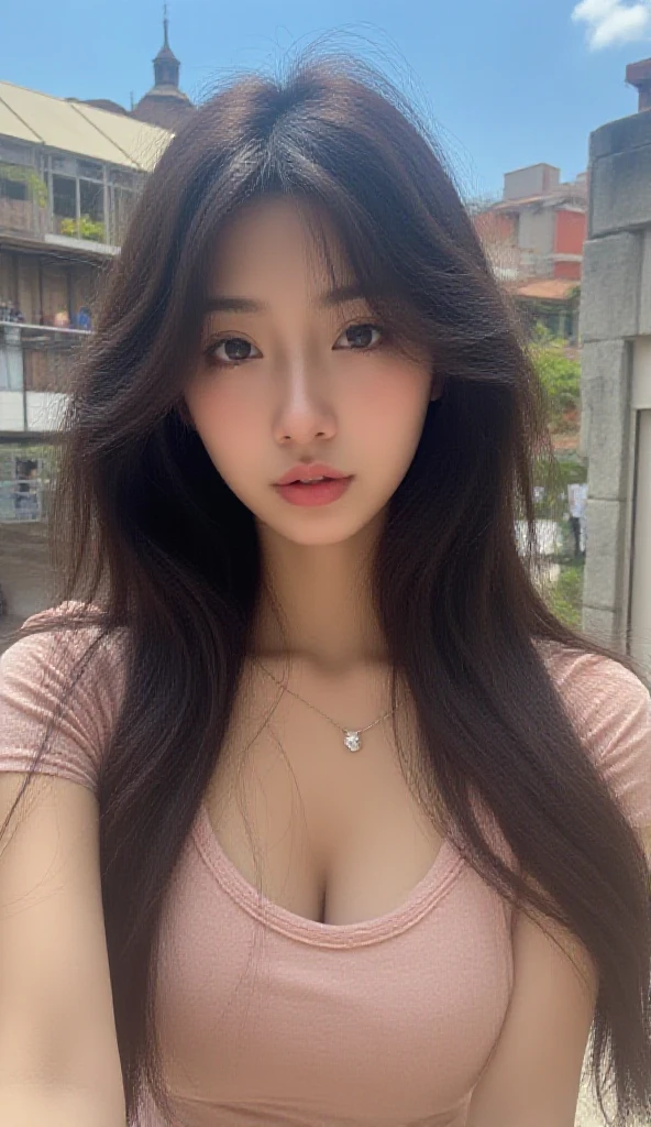 Un primer plano de una mujer con cabello largo con una blusa blanca, Jinyoung Shin, ulzzang, jaeyeon nam, muchacha coreana, heonhwa choe, joven y adorable rostro coreano, hermosa mujer surcoreana, Lalisa Manobal, Young cute pale asian face, aparcar desde-min, hermosa joven coreana, chica linda-cara-fina