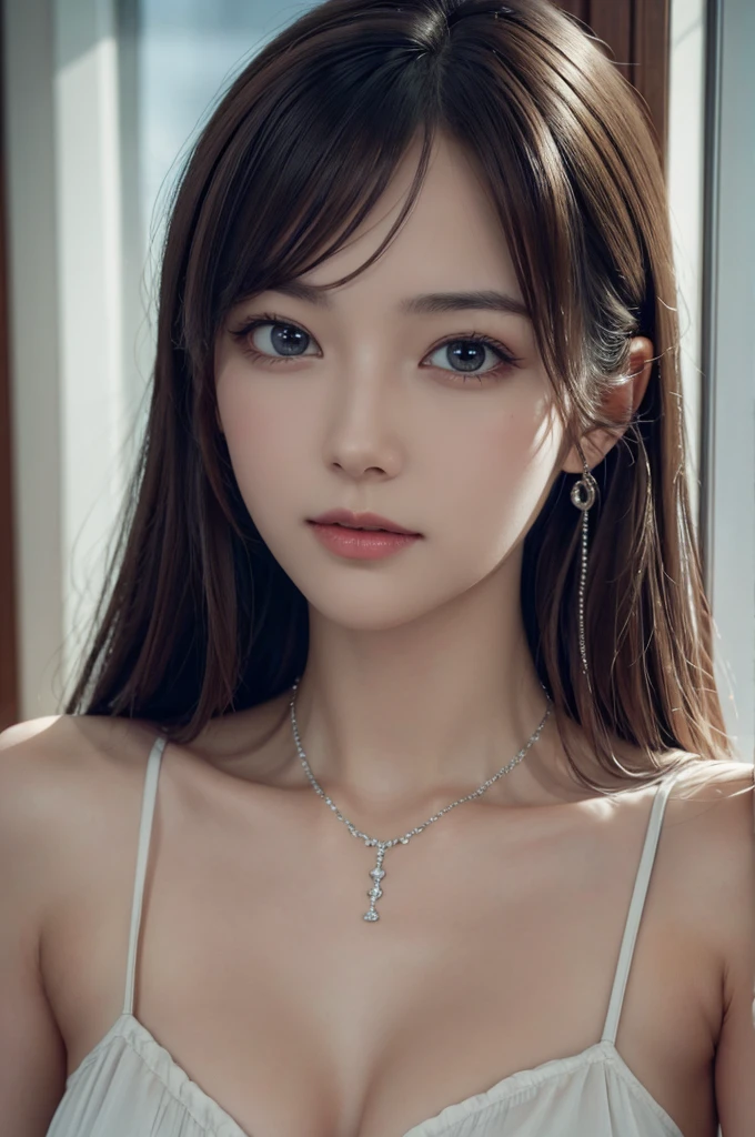 Best quality, masterpiece, high resolution, 1girl, porcelain dress, hair accessories, necklace, jewelry, beautiful face, on the body, Tyndall effect, realistic, dark studio, edge lighting, two-tone lighting, (high detail skin: 1.2), 8k UHD, dslr, soft light, high quality, volumetric light, candid, photo, high resolution, 4k, 8k, background blur,