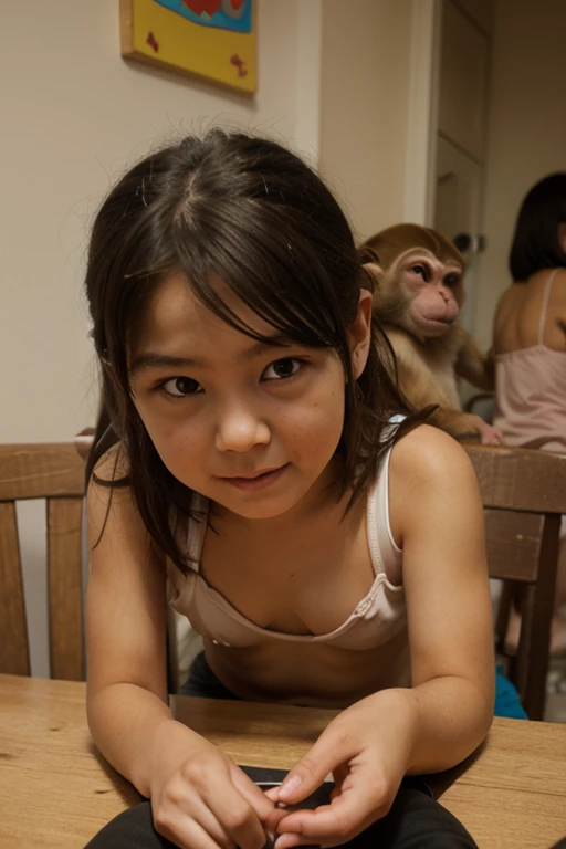 A (((18 tween holding a monkey and a monkey in her arms,))) (((Eri from my hero academia))). Wearing micro skirt. ((And her get hugs with Lewd monkey groping her in jungle)).(realistic arts), intricate, (monkey craves her carnally), nipslip, puffy nip, ((monkey grabbing breasts))