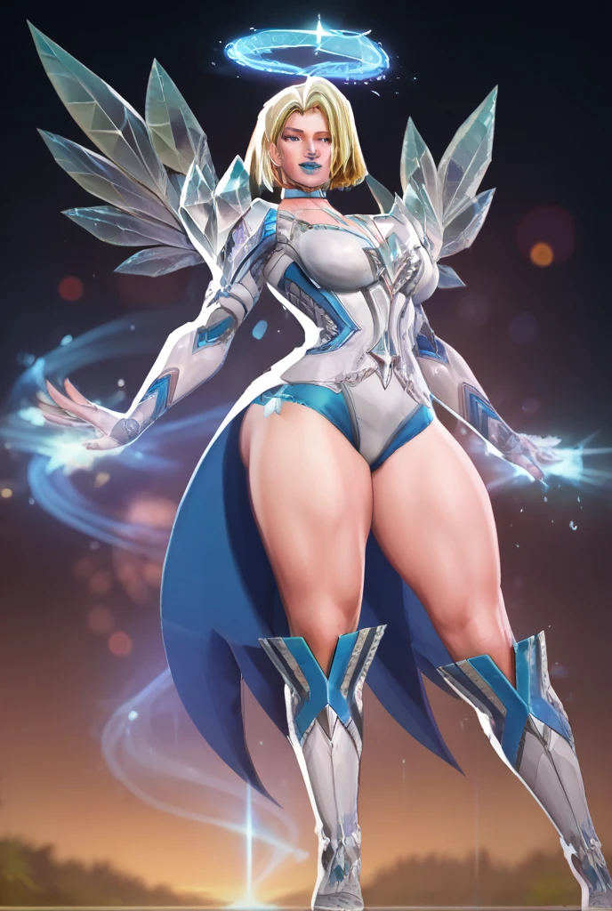 Crystal magic, hawk girl, large breasts (H size), little clothes, crystal bikini, crystal wings, snow magic, crystal boots, white ponytail hair, blue feather,