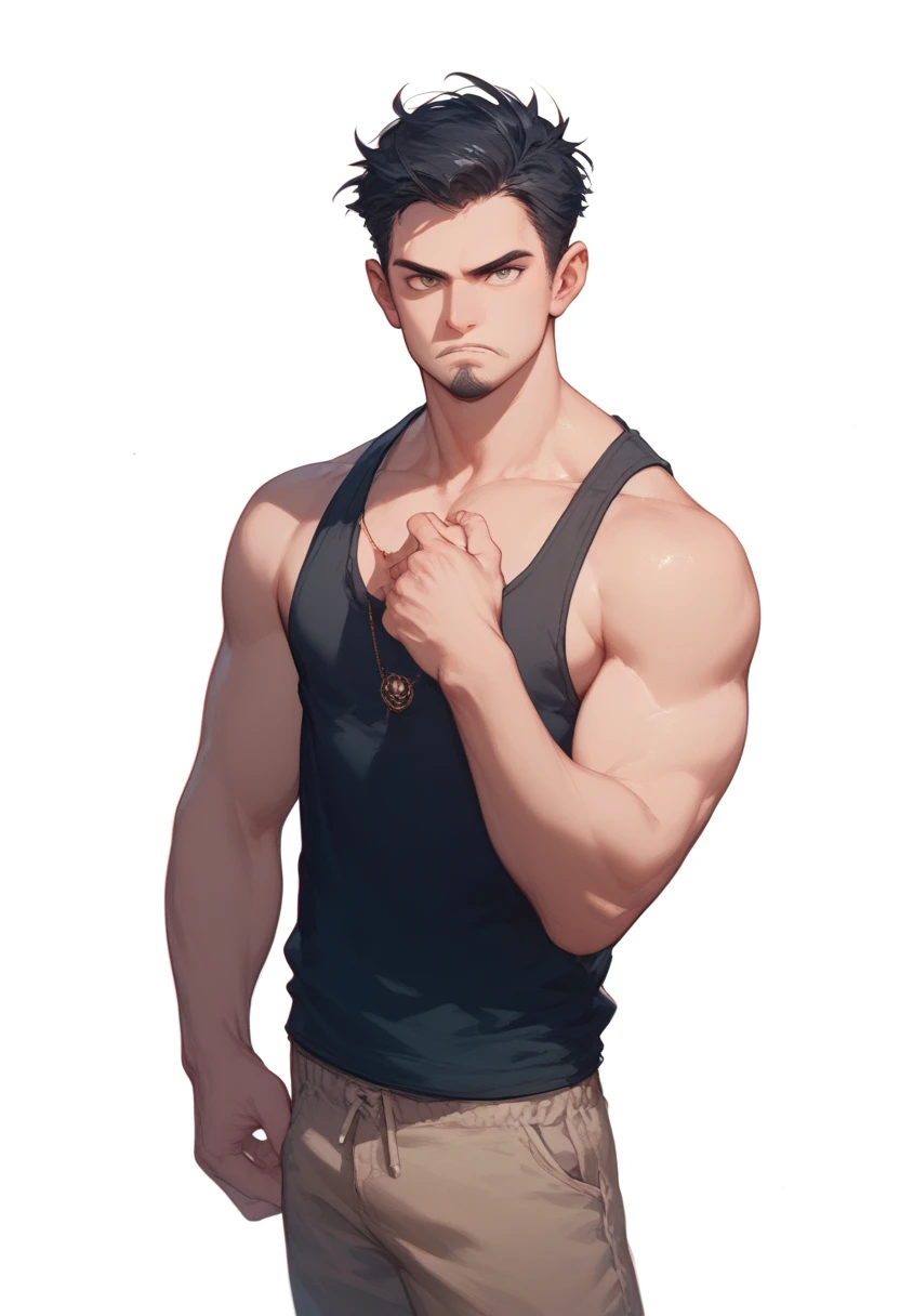Guy tank top, front view, arm on hip