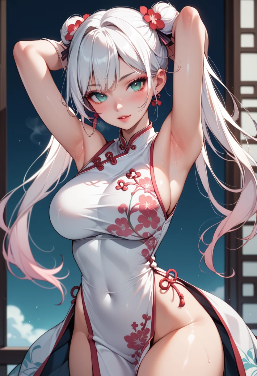 White hair and red eyes、Beautiful girl in furry cheongsam 4 reality,Glamorous,The is very detailed,There is a girl in Dingcheng,nakeness,Pink Long Hair,25 age old,full bodyesbian、Naked sex,Pink Long Hair
