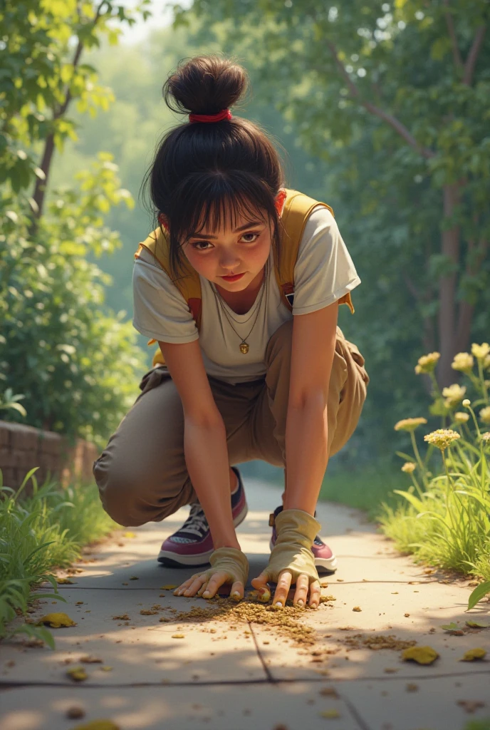 (best quality, masterpiece), 1girl, ChunLi, jungle, backpack, sun, standing, (screaming, ready to fight, full body)
