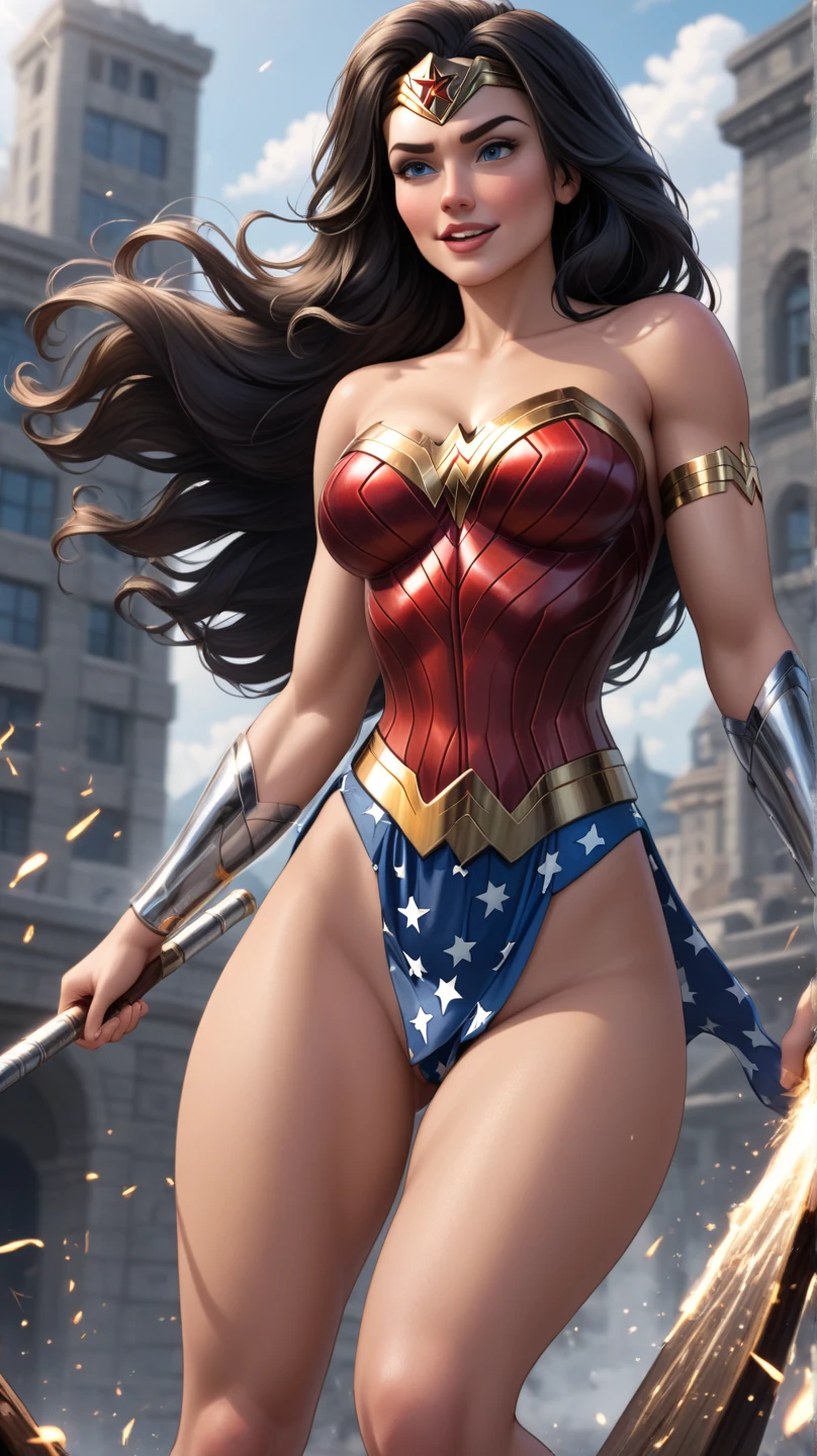 Gal Gadot as Wonder Woman, Giant octopus tentacles,entangle, huge breasts, Huge ass, plump body