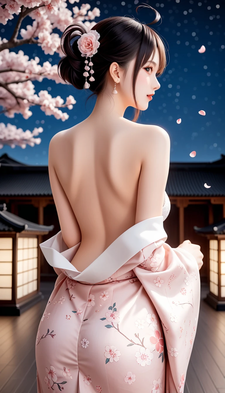 (8k,RAW Photos、RAW Photos、Highest quality、Masterpiece:1.2)、Ultra-detailed、Super Resolution、The most beautiful cherry trees in the world、(Photorealistic:1.3)、((Cherry blossoms shining on the surface of the water))、((Reality and cherry blossoms reflected on the surface of the water.))、Cute pose、Sakura Park at sunset、The end of cherry blossoms、Cherry blossoms flutter、Cherry blossoms soaring in the sky、The Sunset Sun、Amazing sunset、Crimson Sky、High-resolution RAW color photos、Professional photography、Same skin type as humans、Japan female proofreading from head to waist、Blur the background、Drawing faithful to anatomy、The correct number of fingers、(Very beautiful and elaborate cherry blossom tree at night 1:1.37)((Cherry blossoms fluttering in the wind))、full moon、Very detailed and beautiful、Ultra HD、Half-up hairstyle、Hair Bun、ponytail、High school girl in sailor suit、(Plump Cheeks)Uniforms with attention to detail、Each face has its own unique features、Different face patterns、color々Hairstyle、夜風になびく茶colorの髪、Her hair is swinging and sexy、Very detailed beautiful girl、(Pink Eyeshadow)、Red tie((((I can see her panties)))) ((((Angle from behind)))) ((((Emphasize cleavage))))