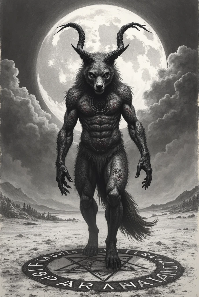 Krampus. solo. Black fur, big gray testicles and big gray ?????, His right hand shakes his ????? and his left hand holds his testicles. Scars in some parts Including the butt.. Sweaty. looking at me with an comfortable look, Red eyes. Tongue out thirsty Dropping saliva.. Sweaty, full body image, Taran Fiddler style, medium shading. Lying so that their big feets are closer to the camera. Lying With his belly on the ground. Turning your back on the image. The butt points towards the image. The gaze turns to see the image. Background in a night forest. Low light.