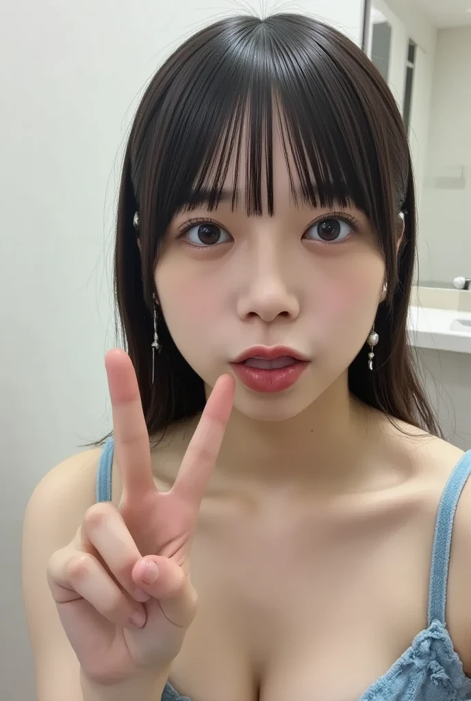 white tube top,midriff peek,micro shorts,open mouth,tongue out,cum on tongue,standing,slouch,Selfie,looking ahead,from above,flont view,cowboy shot,(1girl,Beautiful 14 year old girl),((Slender,Small breasts,Small face,)),looking at viewer,Black Hair,bangs,one side up,Beautiful and detailed,Mischievous smile,Dimly lit room,Simple Background,Black background,Low lighting
