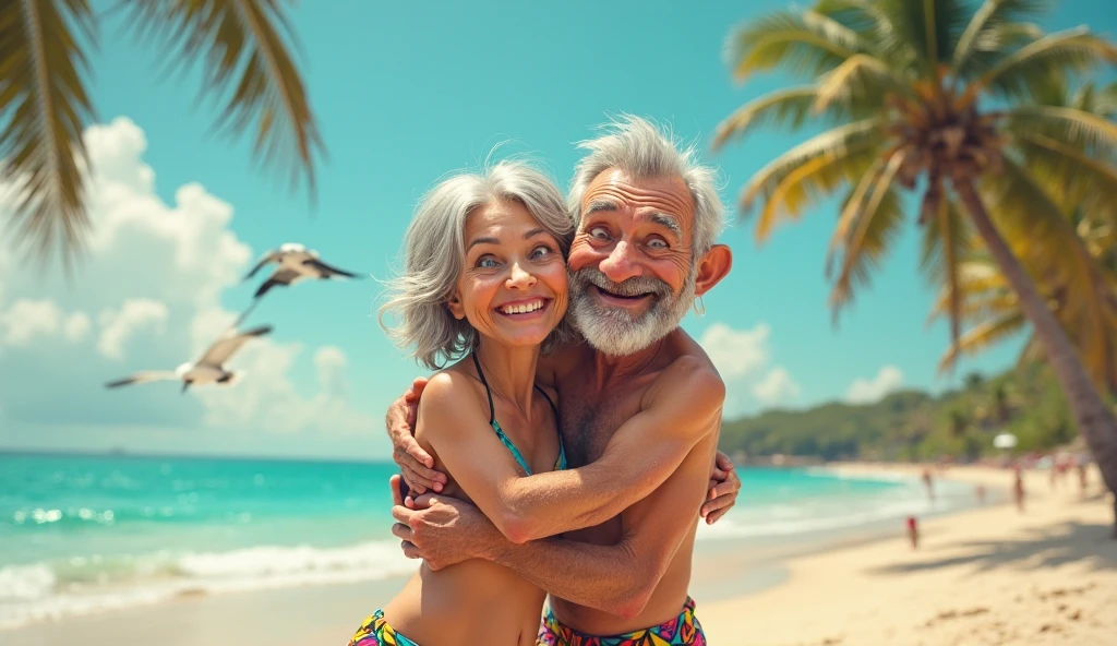 Brazilian man on the beach with his parents hugging