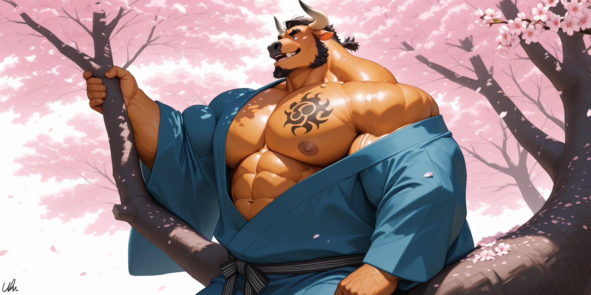 male Asian dragon, full body, muscular, big body, (full nude, only kimono, only see through fundoshi,) sweating, realistic, hairy, (big huge bulge), japanese town,