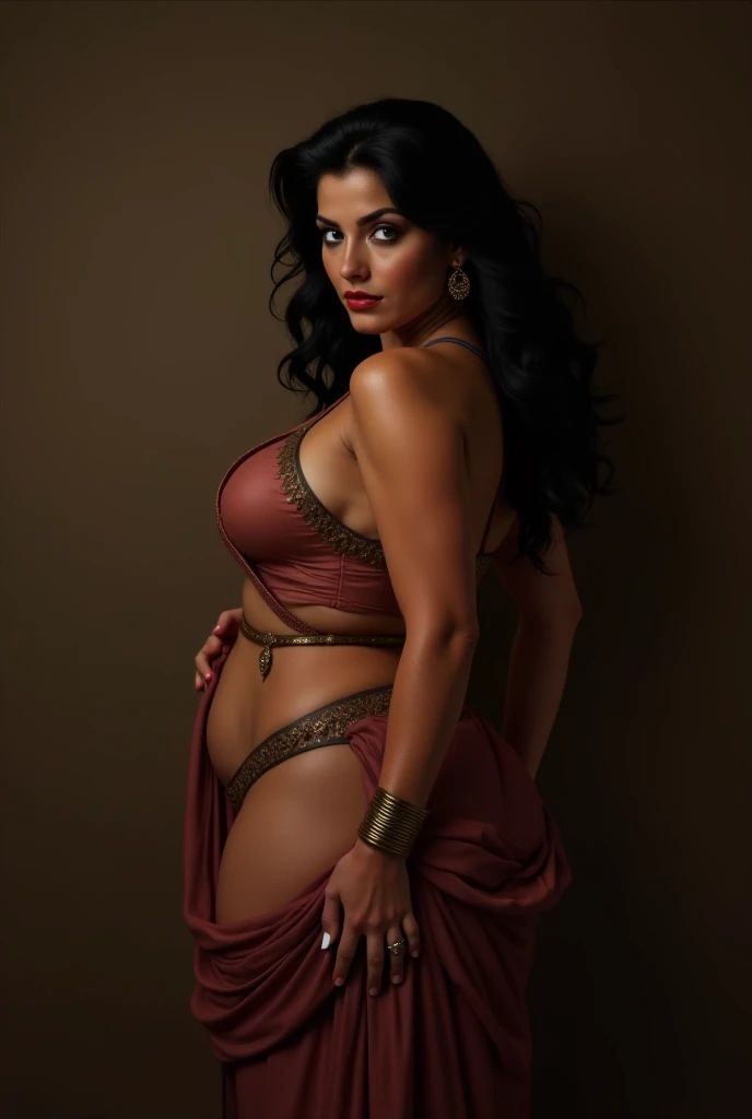 Hot indian female showing her butt from back side her skin is white colour wearing saree while touching
her own butt cheeks
