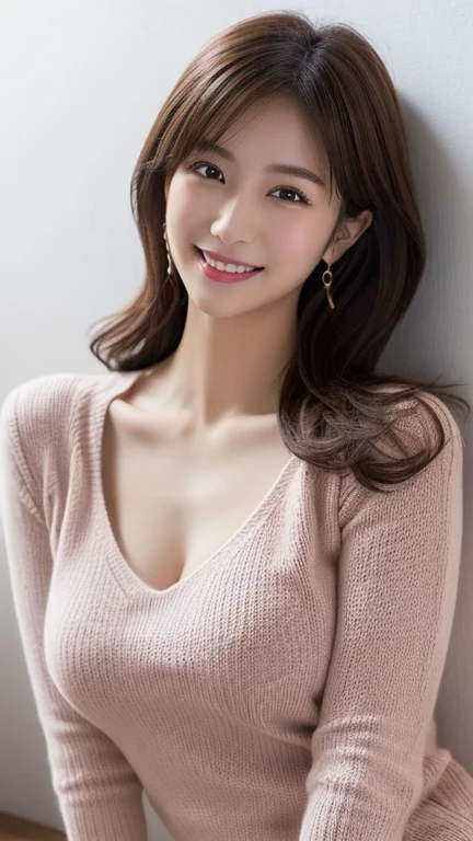 1girl in, (Wearing a white coat:1.2), (Raw photo, Best Quality), (Realistic, Photorealsitic:1.4), master piece, close up,Extremely delicate and beautiful, Extremely detailed, 2k wallpaper, amazing,((white sweater)) ,finely detail, the Extremely Detailed CG Unity 8K Wallpapers, Ultra-detailed, hight resolution, Soft light, Beautiful detailed girl, extremely detailed eye and face, beautiful detailed nose, Beautiful detailed eyes, Cinematic lighting, Perfect Anatomy, Slender body, ((soft smiling)), ((sitting at the table in hotel room)), wearing cardigan and white top,scarf ,