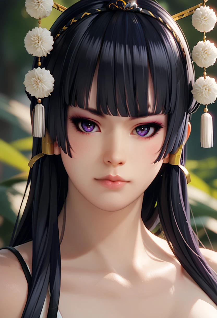 Close-up of a woman with flowers in her hair, Close-up Character, 8K Portrait Rendering, Character close-up, Photorealistic anime girl rendering, 3D Anime Real, Character close-up, Has a very detailed face, Anime-style 3D, 8k highly detailed face, Cute 3D anime rendering, Close up of a young anime