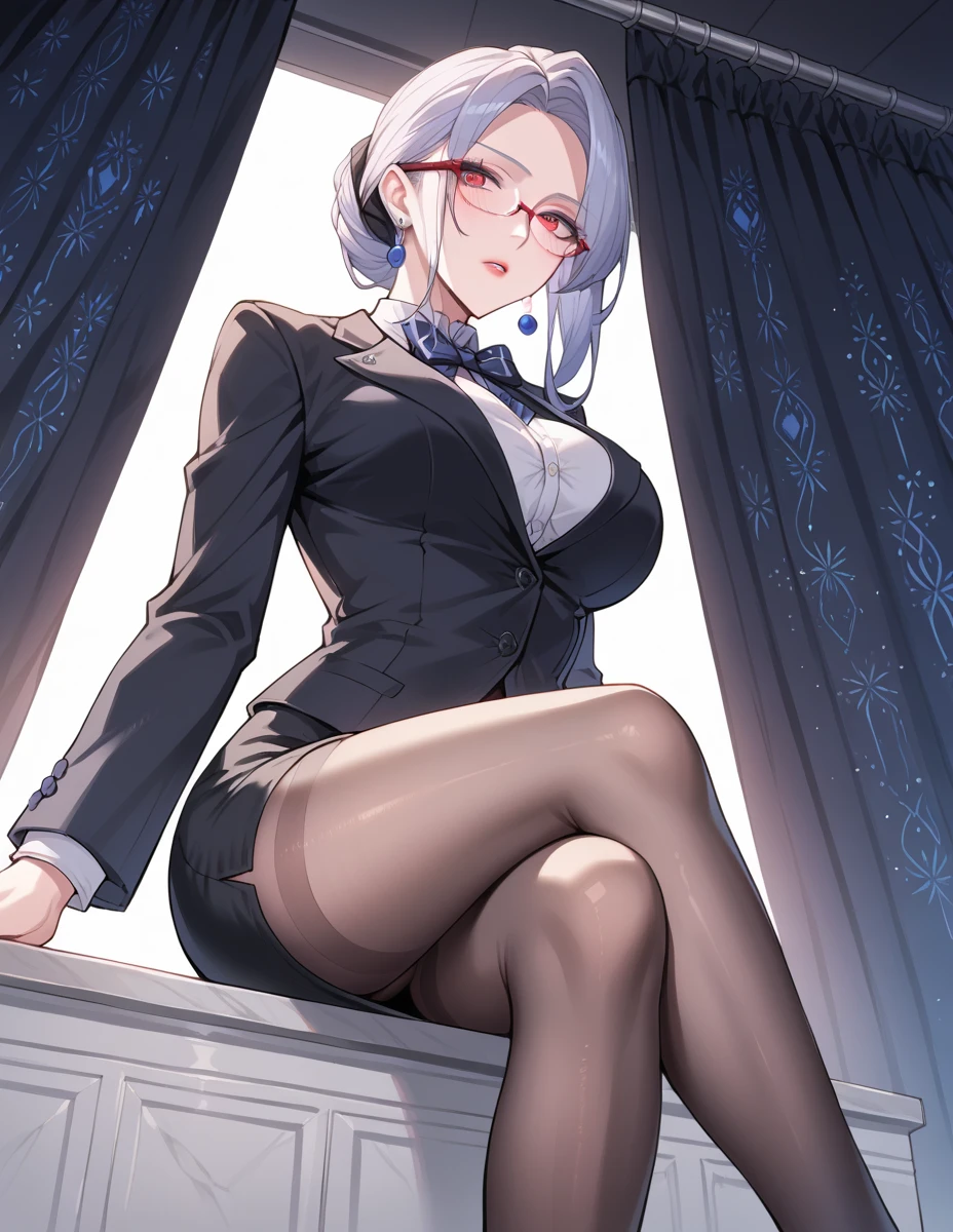 bobhair garterbelts slender Maids White shirt a miniskirt glamor beauty legs Black Suit eye glasses OL Hospitality a necklace Stockings undergarment Cats Adults Frolic kneeking alcohol get drunk Halloween hime carriage Seeing the Moon