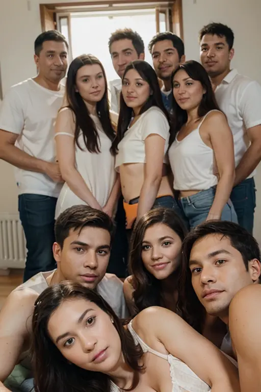 family with 1 boy, 2 girl and 1   photography in studio. Hug pose. Unreal. 
