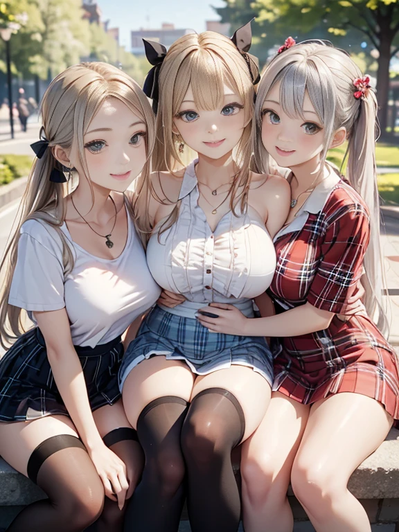 ((highest quality)), ((masterpiece)), (3 girls:1.5), Three cute girls are posing for the camera in the classroom。, (shirtを持ち上げる:1.3), (three people standing in a row), (Close-up shot from the waist up), (open your mouth and smile:1.3), (topless), nipple, hair band, head band, hair bobble, blouse, shirt, (high resolution face), (high resolution fingers), Asian, Westerners, silver hair, brown hair, blonde, (belly button), jewelry, looking at the viewer, necklace, long hair, short hair, (abs),