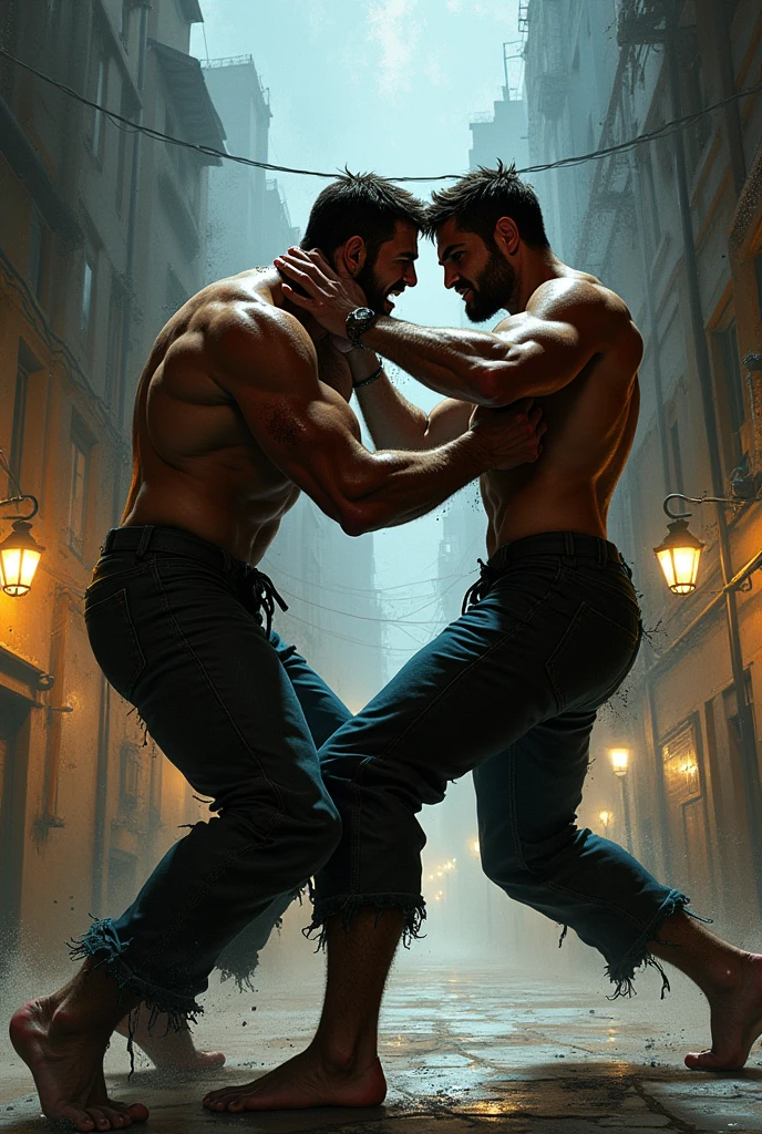 Man (a) standing on one leg , man (b) is holding man(a)'s other leg and fucking him