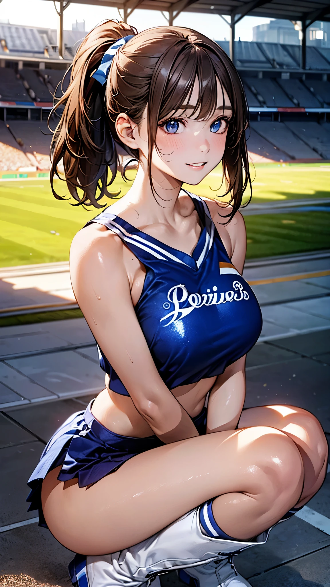 (masterpiece, 4k, best quality), 1girl, solo, kawaii, cheerleader, cleavage
