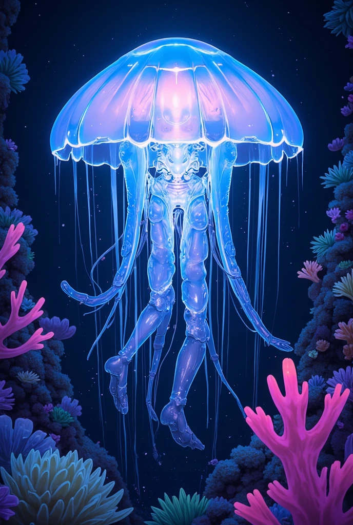 eye focus,tentacles,solo,Transparent glowing octopus,looking at viewer,multicolored eyes,no humans,reflection,water,extra eyes,bubble,monster girl,<lora:ral-crystals-sd15:0.8>,crystalz,