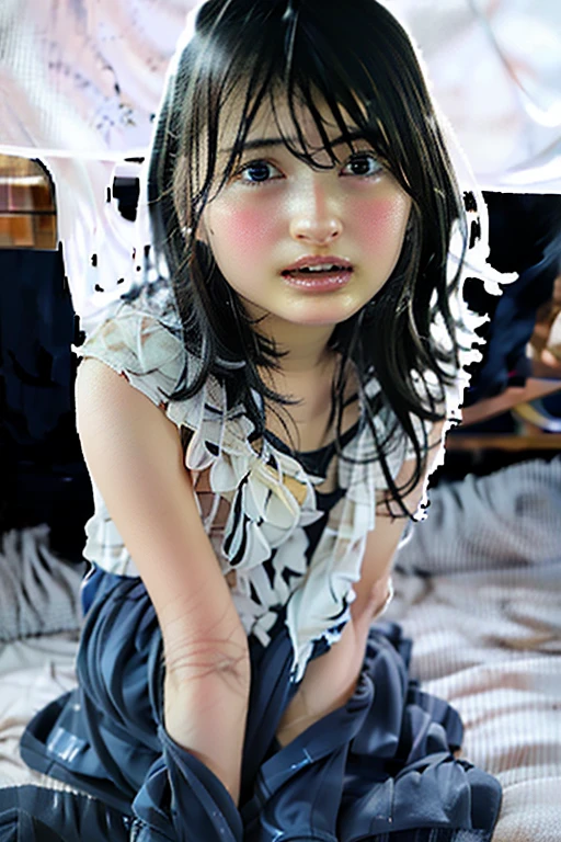 realistic sensual gravure idol, (14-year-old girl, from behind, top-quality, in 16K, masterpiece, ultra high res, simple, photorealistic:1.4), RAW photo, cute, solo, 1girl, cleavage, glossy skin, japan, doyagao, (full body, breasts out, nsfw:1.20), (realistic, photorealistic, photo-realistic:1.50)
