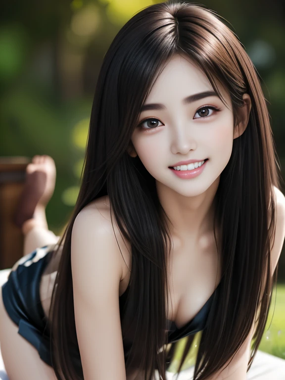 a cute very young healthy girl masturbating, very short body, neotenized, adolescent proportion, large eyes, perfect anatomy, nude, bare skin, very wet skin, sweating heavily, drenched, soaked, nipples, uncovered, confident, highly detailed, best quality, realistic, detailed face, detailed skin, clitoris, detailed pussy, waist up, spreading legs, outdoors, photography,
