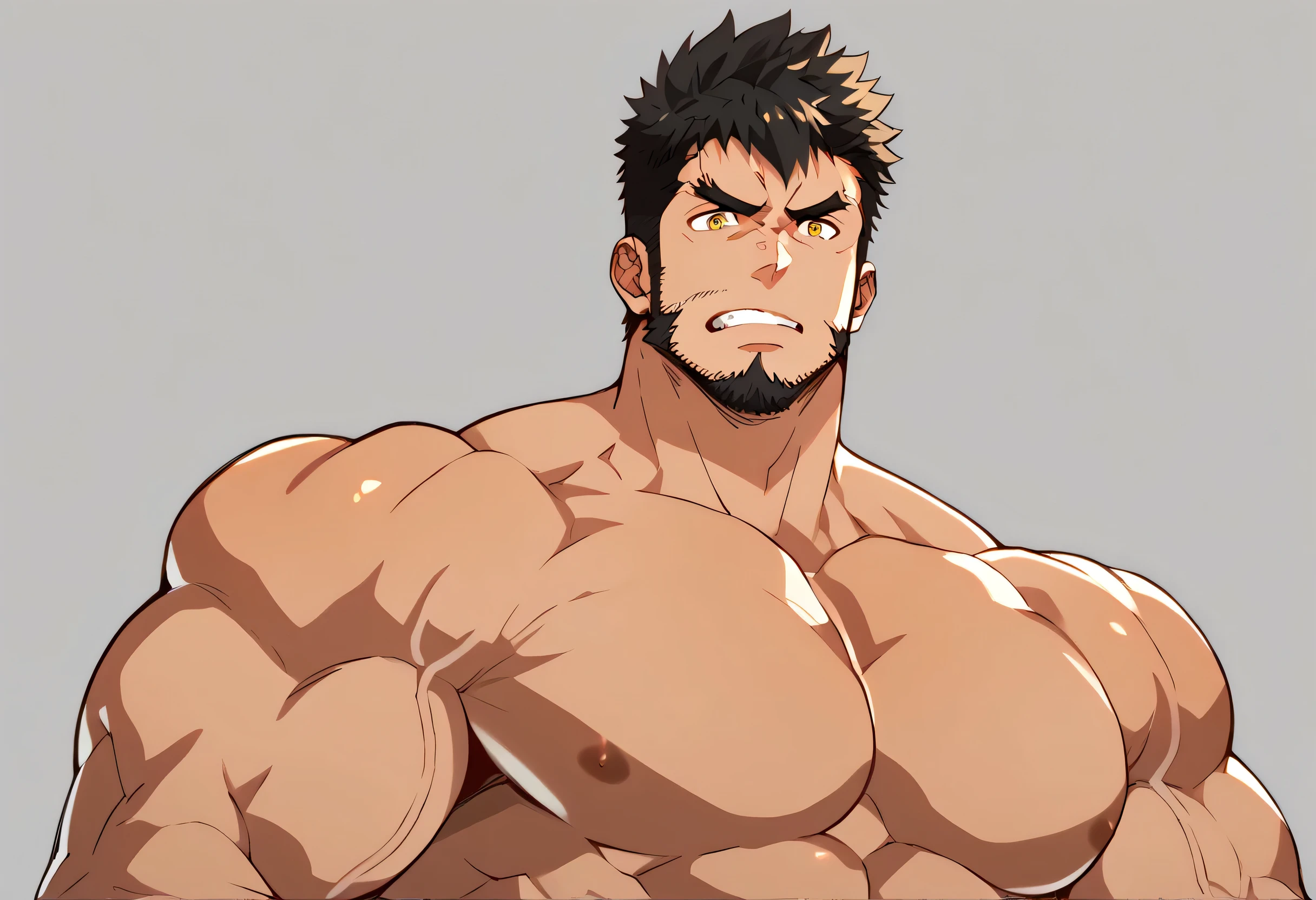 perfect anatomy, male , tanned skin , maleらしさ, male性重視, Muscle Development male, Muscle Development , maleが一人,Dandy , Alone , black short hair, Messy Hair , Thick eyebrows, Stubble, brown eyes , simple background , amazing quality , Masterpiece , Best Aesthetics, Smart Student , cut in inches , Separate lips , Face in agony with severe pain , dirty face , top quality , Muscle Development characters , upper body , beard , Karate , abs, score_9,score_7_up,score_6_up,score_5_up,score_4_up,zabaniyya \(housamo\), muscular, 1boy, male focus, bara, thick thighs, muscular male, stubble, solo, facial hair, thighs, nude, pectorals, black hair, yellow eyes, frown, large pectorals, mature male, thick eyebrows, transparent background, bulge, thick arms, tight, manly, muscular wrestlers, no clothes, no pants, front view, nude