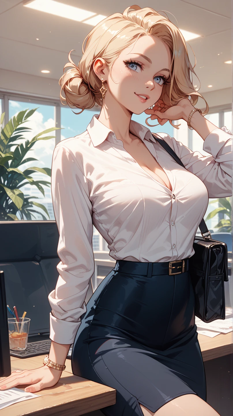 1 Girl, (alone:1.3), ditch, hot spring, Outdoor, Suit jacket, Hug your feet, of course(Blue Archive), Medium chest, Blonde, Braid, Folded ponytail, Hair Ribbon, Sexy proportions、Sexy、erotic、adult、Thin limbs、Tight body、Sheer blouse、Pencil Skirt、Black pantyhose、Stiletto heels、
