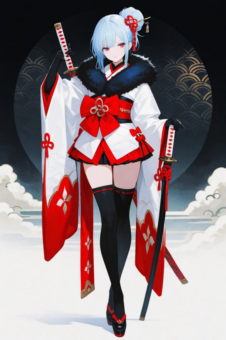 skinny girl, ultra high definition, very detailed, shuriken, shot, bundled hair, whole body, traditional Japanese outfit, short skirt, 23 years old, background with moon visible, black hair, Cheng'an