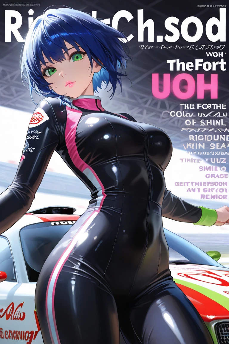 Unreal Engine 5 Realistic Rendering, wearing cosplay Shenhe from genshin impact, (cover manga magazine:1.6), game character, cosplayer, Standing on kyoto castle, beautiful face, top body is hyper realistic thicc muscle and hyper largest_breasts!! with the type of boobs_melons, lower is huge buttocks, wet shiny body, short red hair, latex transparent suit cleavage, butt, ass, bubble booty