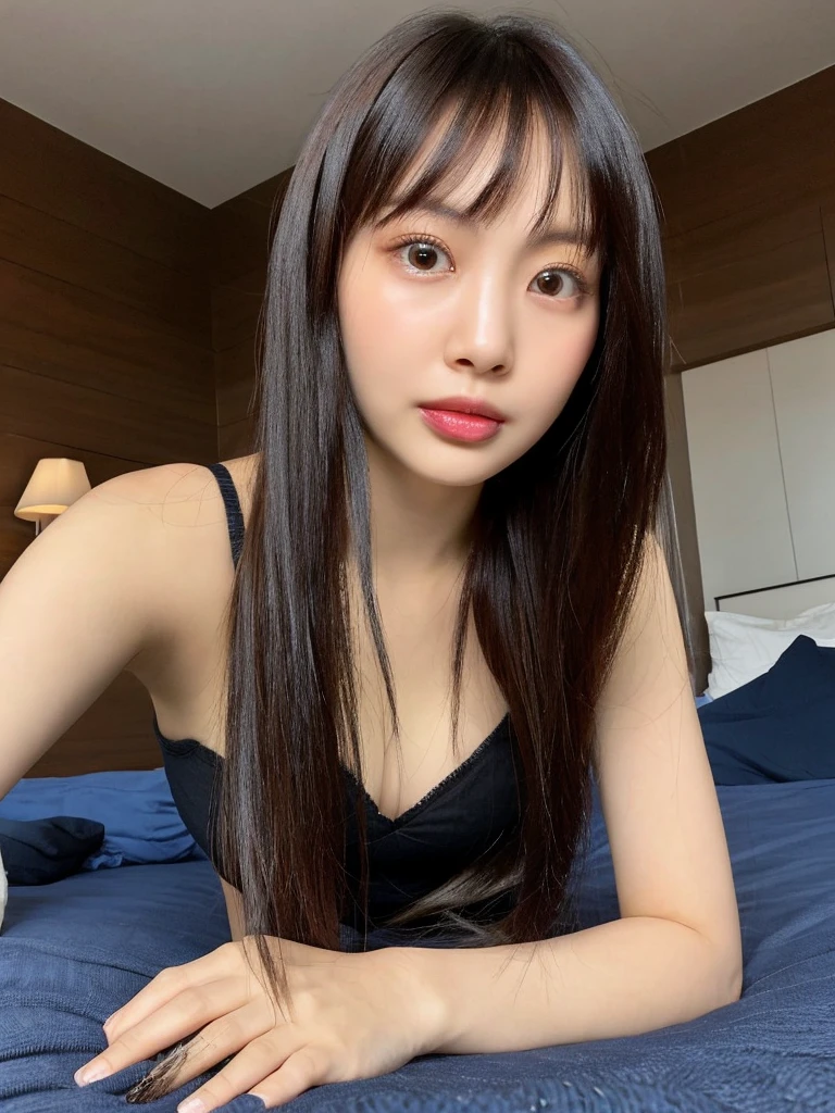 (best quality:1.4), (ultra high definition:1.2), (lifelike:1.4), (8k, original photo:1.2),(Portrait shoot:1.3), Meng Bo, 1 girl, alone, long hair, black hair, Upper body, navel,