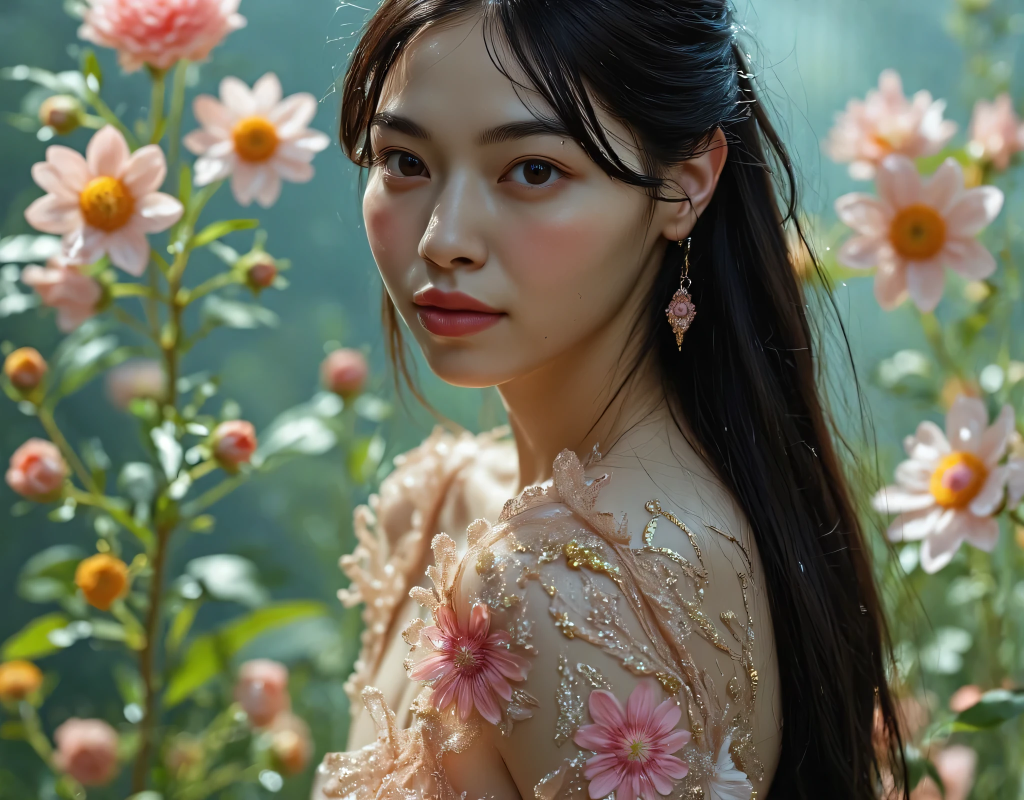 (((Midnight's vast prairie:2.0))),((Starry sky with constellations:2.0)),,(((Fantasy Atmosphere:2.0))),(((A flower sandwiched between the buttocks:2.0))),(((light yellow-green eyeshadow:2.0))),side view from the back,Side pose,((Looking back and looking at the camera:2.0)),((look back over my shoulder:2.0)),Rear View,(((full body:2.0))),one woman,(cute face:2.0),(Beautiful well-balanced face :2.0),((Long hair with bangs:2.0)),(Beautiful Eyes:1.3),20-year-old Japanese woman wearing bright red paint all over her head,Beautiful slender body,((model body type:2.0)),((slim body:1.7)),Perfect Body Line,Ideal Proportions,(big breasts:2.0),((スリーサイズ90-58-86:3.0)),((G Cup Breasts:2.0)), popup,Bare thighs,Sensual Thighs,delicate body,(succulent:1.5),((toned, beautiful butts:2.0)),((cute ass:2.0)), ((((bare ass :2.0)))),(((T-back:2.0))),natural posture,(Realistic breast depiction :1.5),carefully depicts limbs based on perfect anatomy,((super high leg leotard made with elven king style petals:2.0)),((gold super high leg leotard made of lace integrated with the body:2.0)),((lace cloak adorned with colorful flowers with an open front over a leotard:2.0)),(pastel colored cloak with fine embroidery:2.0),(((corolla:2.0))),(pointed ears:1.3),((((light purple fishnet tights with a rough mesh:2.0)))),nipples made of flowers,CONCEPT ART,(Best Quality:1.5),(masterpiece:1.5),(超高resolution),resolution,UHD,(Delicate Description), carefully drawn with butterfly wings ,32k,((realistic skin texture that shows through the whole body:1.5)),(((super realistic:1.5))),carefully draw eyelashes,very detailed face,Highly detailed female hand,very sensual,(Blurry Dim Backgrounds :1.5),Professional Photography,(movie lights:2.0),((Lord of the Rings style lighting:2.0))