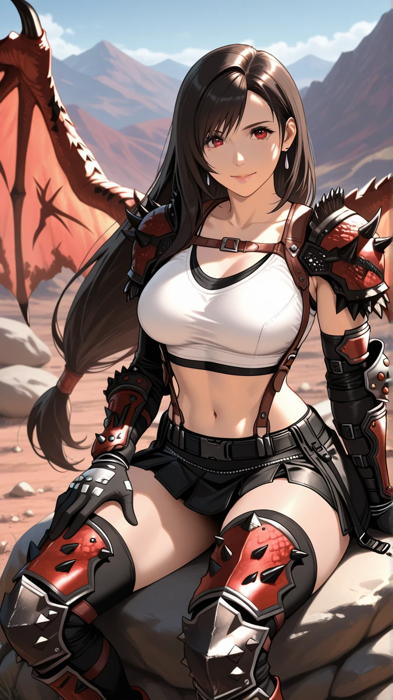 Post-apocalyptic female warrior (Ohwx woman) in Simon Bisley style for the cover of Heavy Metal magazine, wearing teared red shirt and black fishnets, with some barbed wires around her left leg thigh, scantily clad, art by Simon Bisley