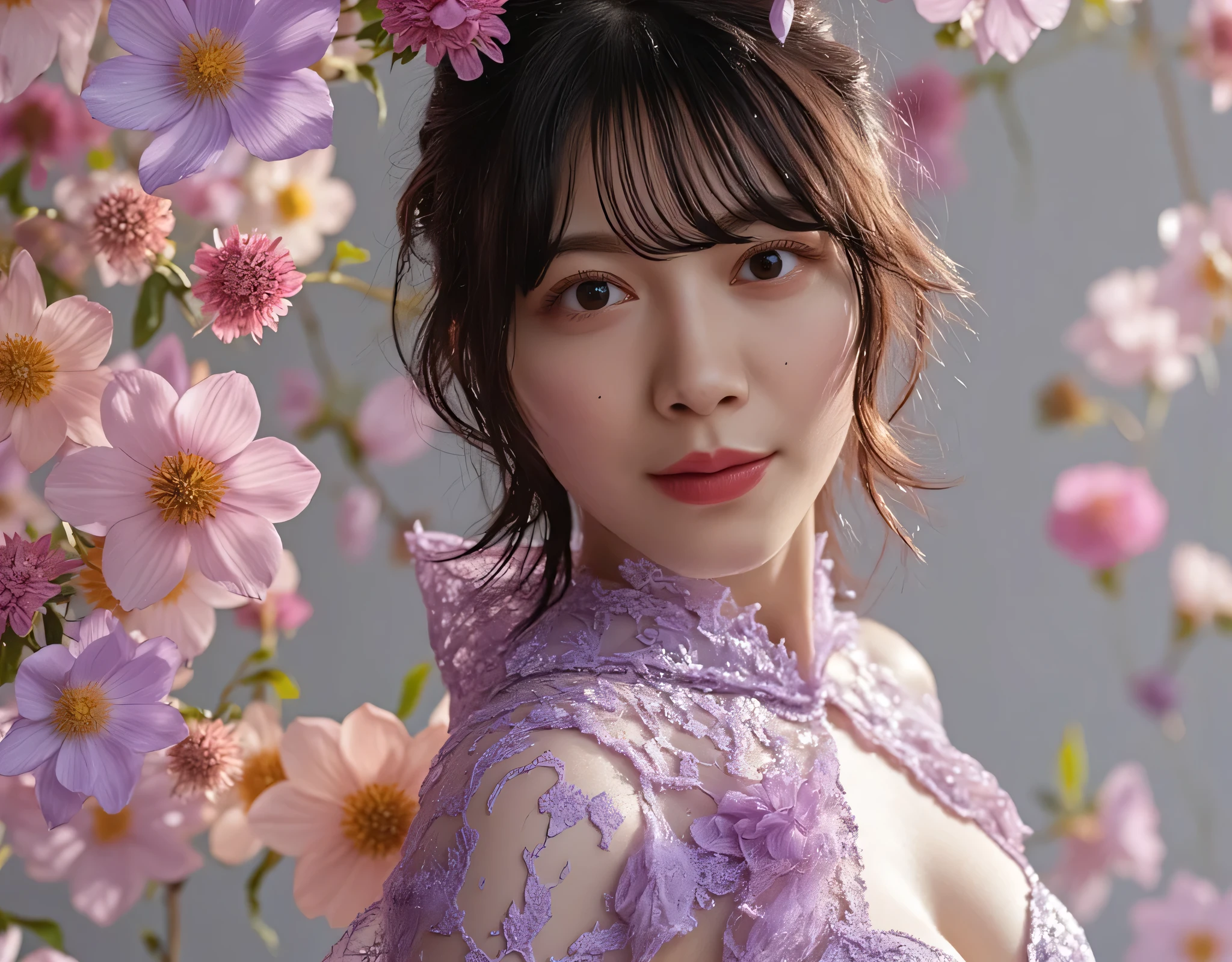 (((Midnight's vast prairie:2.0))),((Starry sky with constellations:2.0)),,(((Fantasy Atmosphere:2.0))),(((A flower sandwiched between the buttocks:2.0))),(((light yellow-green eyeshadow:2.0))),side view from the back,Side pose,((Looking back and looking at the camera:2.0)),((look back over my shoulder:2.0)),Rear View,(((full body:2.0))),one woman,(cute face:2.0),(Beautiful well-balanced face :2.0),((Long hair with bangs:2.0)),(Beautiful Eyes:1.3),20-year-old Japanese woman wearing bright red paint all over her head,Beautiful slender body,((model body type:2.0)),((slim body:1.7)),Perfect Body Line,Ideal Proportions,(big breasts:2.0),((スリーサイズ90-58-86:3.0)),((G Cup Breasts:2.0)), popup,Bare thighs,Sensual Thighs,delicate body,(succulent:1.5),((toned, beautiful butts:2.0)),((cute ass:2.0)), ((((bare ass :2.0)))),(((T-back:2.0))),natural posture,(Realistic breast depiction :1.5),carefully depicting limbs based on perfect anatomy,((super high leg leotard made with elven king style petals:2.0)),((lace super high-leg leotard with integrated lace body:2.0)),((lace cloak adorned with colorful flowers with an open front over a leotard:2.0)),(pastel colored cloak with fine embroidery:2.0),(((corolla:2.0))),(pointed ears:1.3),((((light purple fishnet tights with a rough mesh:2.0)))),nipples made of flowers,CONCEPT ART,(Best Quality:1.5),(masterpiece:1.5),(超高resolution),resolution,UHD,(Delicate Description), carefully drawn with butterfly wings ,32k,((realistic skin texture that shows through the whole body:1.5)),(((super realistic:1.5))),carefully draw eyelashes,very detailed face,Highly detailed female hand,very sensual,(Blurry Dim Backgrounds :1.5),Professional Photography,(movie lights:2.0),((Lord of the Rings style lighting:2.0))