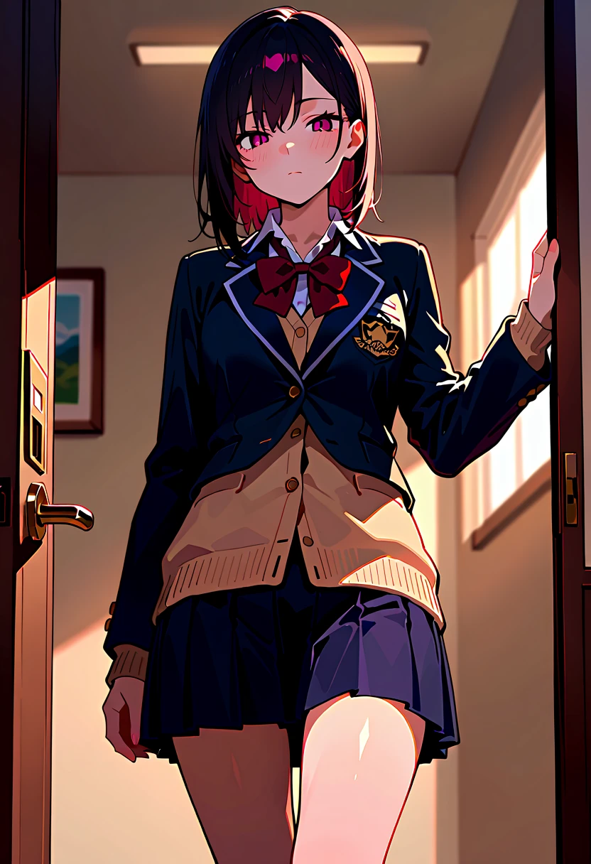masterpiece, super fine illustration, best quality, light particles, ultra-detailed, 8K wallpaper, (bright colors:1.2), (a ),(high school uniforms:1.1),((braid hair,black hair)), (random breasts:1.1) disheveled hair, shiny hair, shiny skin, sweat, girl is soaked, (extremely beautiful random eyes),nsfw
BREAK
(burberry check panties),lifted by self,skirt lift