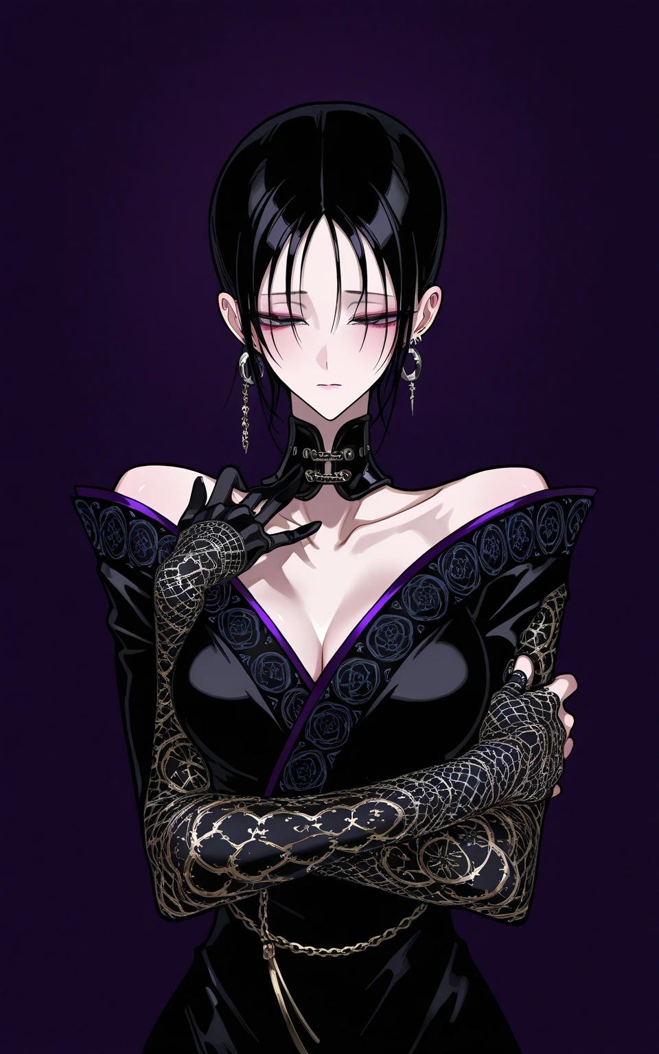 short hair,work of art,face detailed,young fitness linda ,young woman,The eyes,Eyes red,evil smile,black pantyhouse,stocking black,bra ,hair with purple details