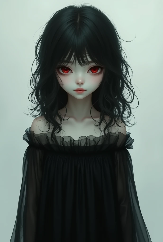 Horror-themed 1girl, cute, beautiful, skinny, fit, asian, 20 years old,  [very long hair|black hairl], messy hair, pale skin , medium breast . Eerie, unsettling, dark, spooky, suspenseful, grim, highly detailed