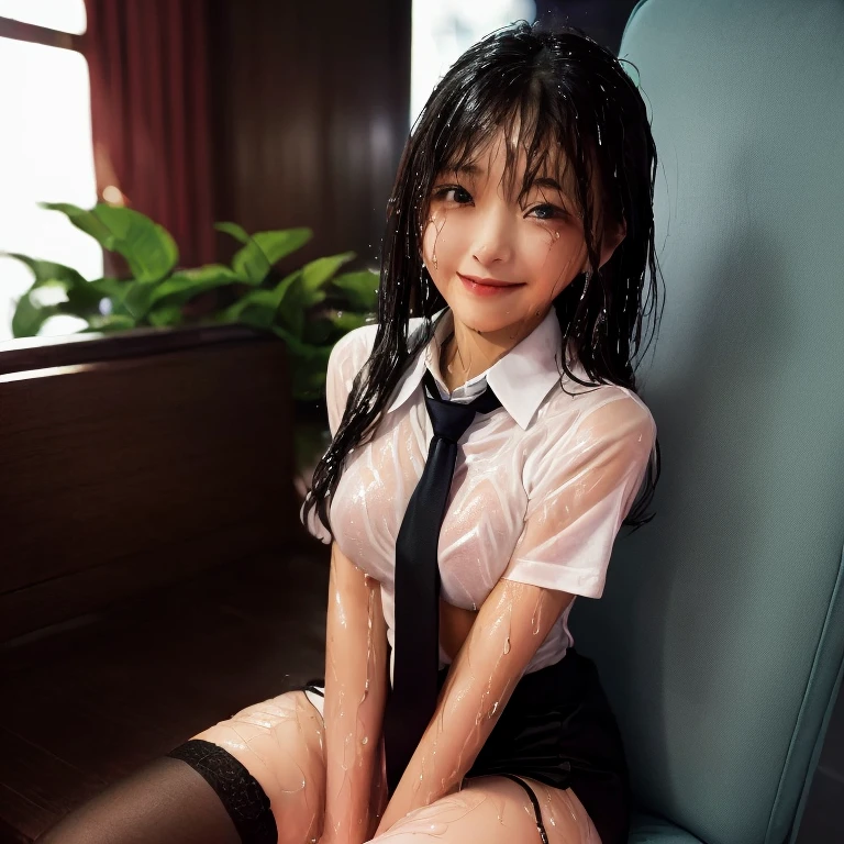 Top image quality、Face Focus、softlight、(depth of fields)、超A high resolution、(Realism:1.4)、Raw photography、portlate:1.4、((alone on the sofa))、girl with、Cute、full of shyness、 (A smile:1.2)、(Brown eyes、Receiving the light)、Fine, Beautiful skin、(A dark-haired,Upstyle)、(breasts are small),(School Uniform:1.5)),((dripping with sweat:1.4)),(((((spread legs, legs up))))),(((((woman on top,vaginal,sex))))), ((((masturbation, dildo)))),(((((projectile cum))))), (((((excessive cum))))),
